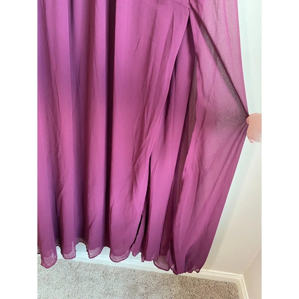 LuLus Heavenly Hues Burgundy Formal Chiffon Maxi Dress Medium Bridesmaid Prom - Picture 9 of 12